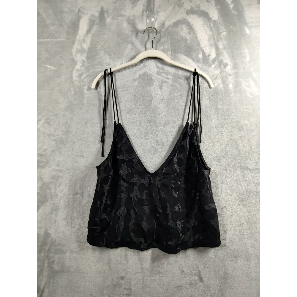 Victoria's Secret Black Satin Polka Dot Jacquard Tie Strap Camisole Top Medium